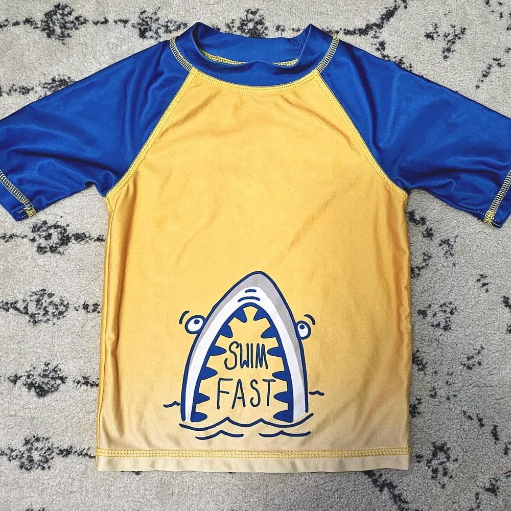 Swim Fast Kids Rash Guard - Blue and Yellow Shark Design